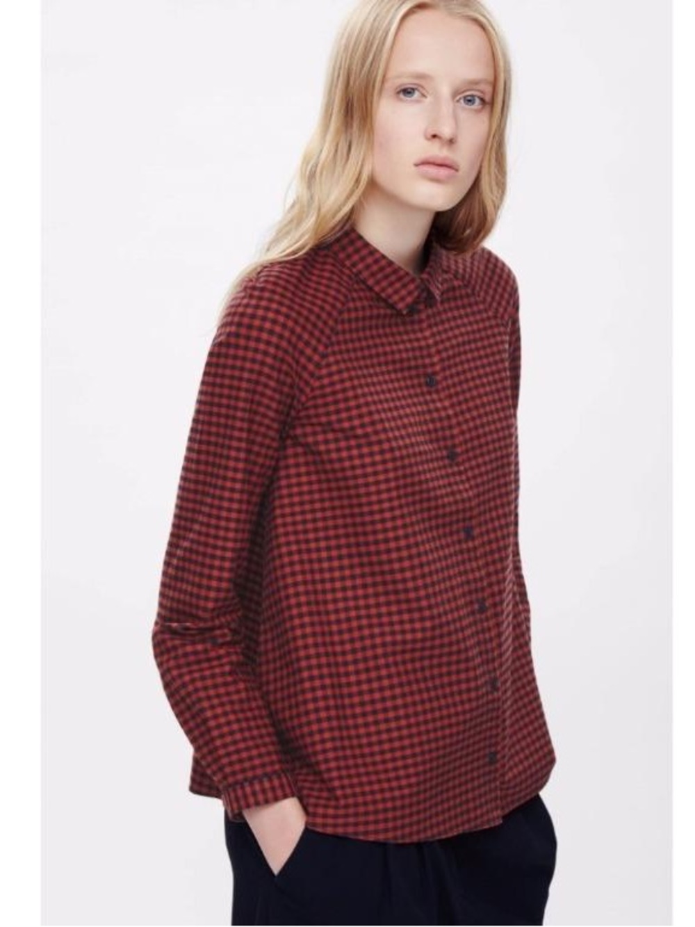 COS Women’s Red A-line Checked 100% Cotton Button Up Shirt Size 32 US Size 2